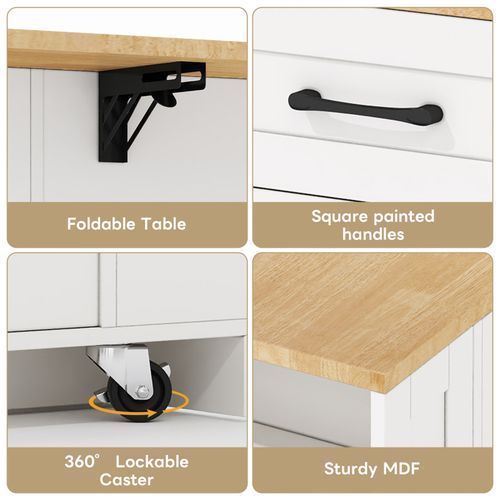 Kitchen Island, Storage Cupboard with Drop Leaf Countertop & Side Racks, White — image 8
