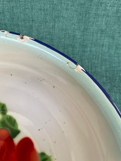 Floral Enamel Rose Fruit Bowl Dish — image 2