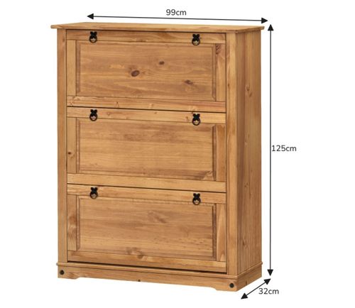 Corona Shoe Rack Chest 3 Shelf Cupboard Antique Wax Solid Wood Pine Wooden — image 5