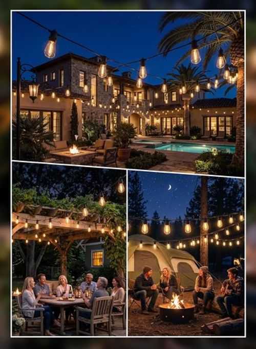 S14 Outdoor Festoon Light LED 49FT Waterproof Garden String Fairy Light 16 Bulbs