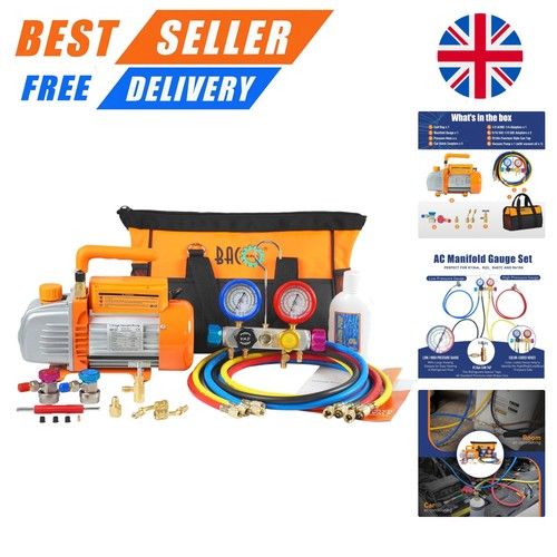 3CFM AC , 4 Way Manifold Gauge Kit Vacuum Pump for Mini Split/HVAC/AUTO with ...