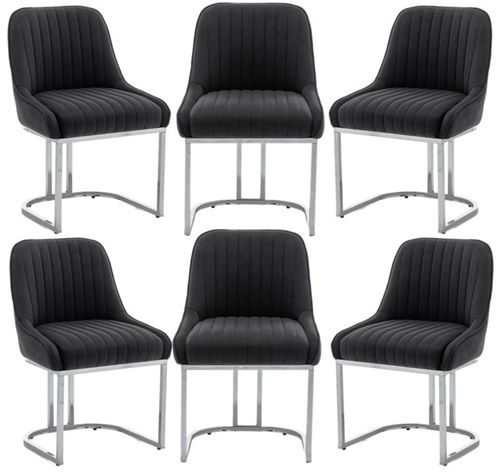 2 4 6  Velvet Dining Chairs Bright Chrome base legs Beige Grey or Black  Velvet — image 10