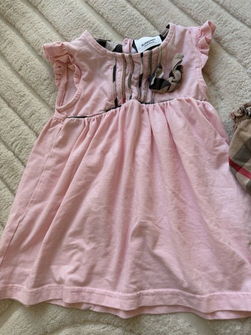Burberry Baby Girls Pink Cotton A-Line Dress & Check Bloomers 18-24 Months — image 2