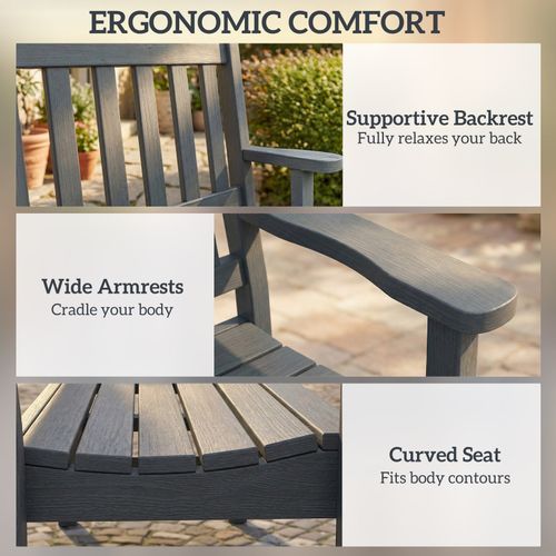 Outsunny 2 Seater Plastic Garden Bench, Outdoor Patio Furniture, Grey — image 4