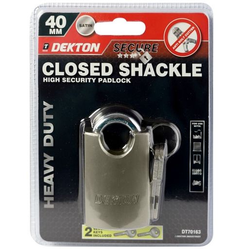Dekton Security Padlock Steel Closed Shackle 2 Keys 40mm 50mm Or 60mm Satin Lock