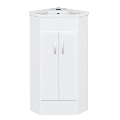 Bathroom Corner Vanity Unit Basin Sink Two Door Soft Close Cabinet with Tap Set