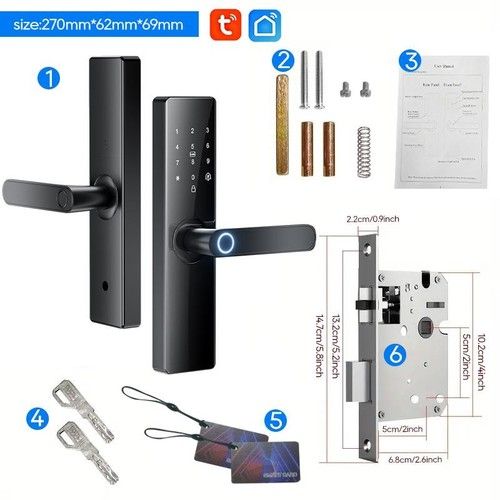 Electronic Deadbolt Fingerprint Smart Lock Keypad Door Handle Remote Tuya APP