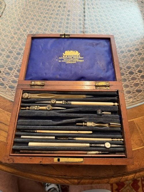 W.H. Harling London Engineering/Surveying Drawing Set Wooden Case