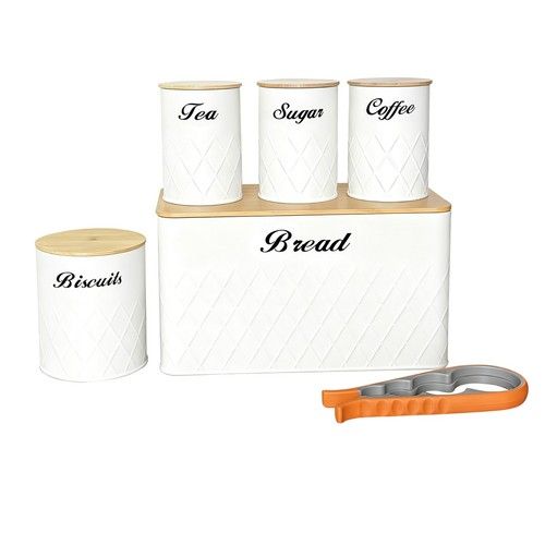 6Pcs Kitchen Storage Tins Canister Set Bamboo Lid Tea Coffee Sugar Bread Bin Jar