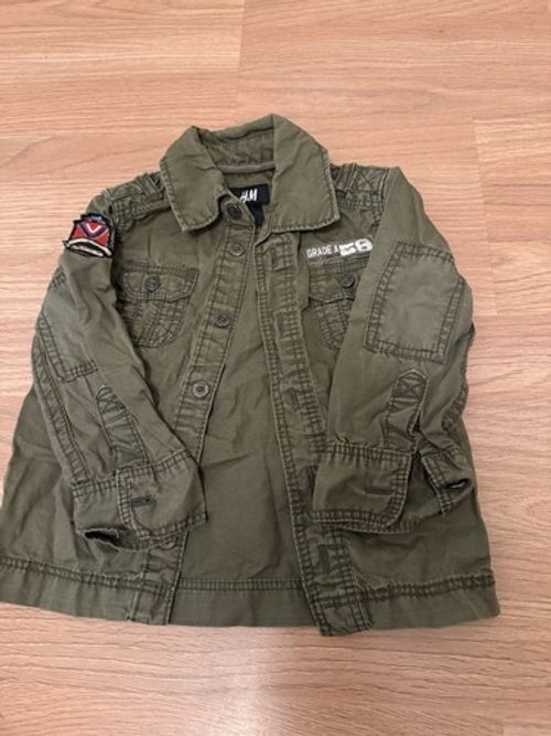 Boys Jacket 12-18 Months H&M Green Cotton Long Sleeve Button Up Collared Pockets