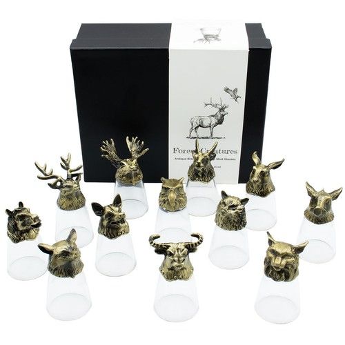 Gift Set of 12 Bottom Up Shot Glasses (25ml) - Forest & Mystical Creatures - Ant