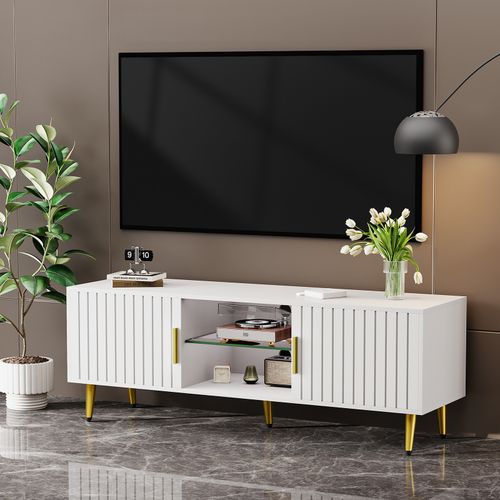 Modern White TV Unit 140cm TV Cabinet Stand High Gloss Door RGB LED Lights — image 10