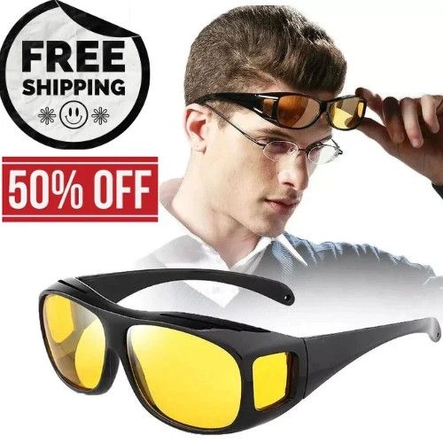 Night Driving Glasses HD Anti Glare Vision Polarized Yellow Lens Tinted Unisexs.