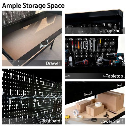 SwitZer Heavy Duty Metal Workbench Garage Table Pegboard Shelf Drawer Workshop — image 4