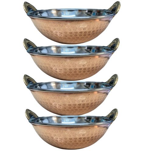 Set 4 Multi Buy Indian Copper Handle Hammer Curry Karahi/Balti Dishes,5" 6" 7"