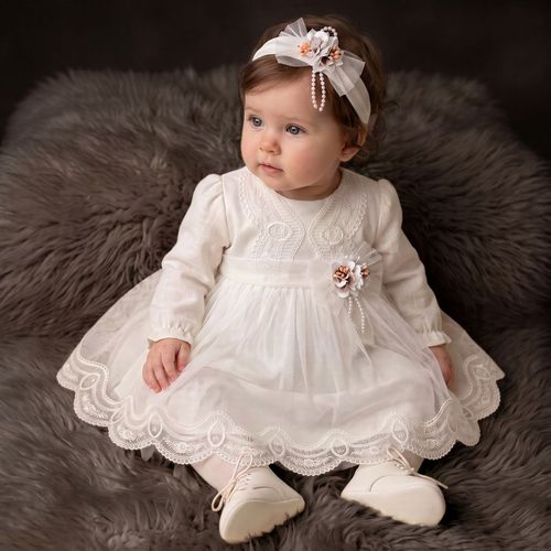 Baby Girl Toddler Special Occasion Lace Dress Headband IVORY — image 1