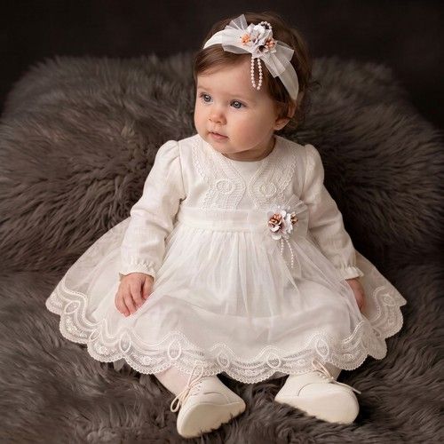 Baby Girl Toddler Special Occasion Lace Dress Headband IVORY