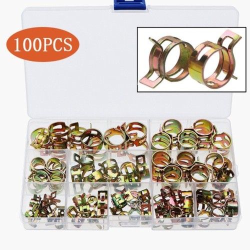 100PCS Fuel Line Hose Clamps Spring Clips Water Pipe Air Tube Fastener Car Set