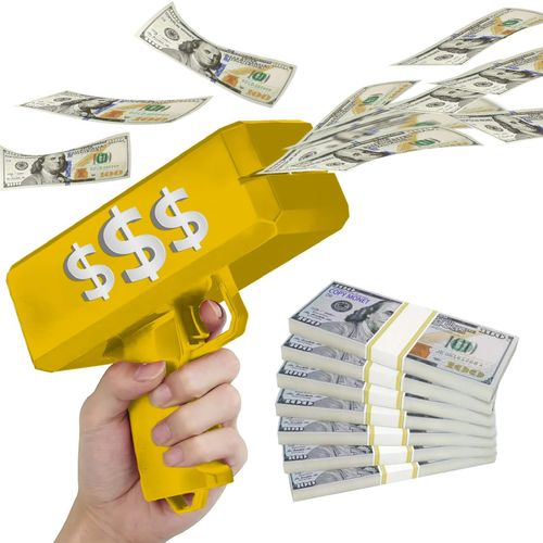 Money Gun GoldCannon Shoot Gun Toy Gift  Game UK Spray Gun + 100 Dollar Notes  — image 1