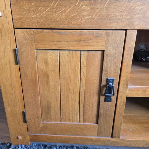 oak furniture Table  4 charcoal oak chairs  6 ft mirror x2  oak   T.V Chest oak — image 4