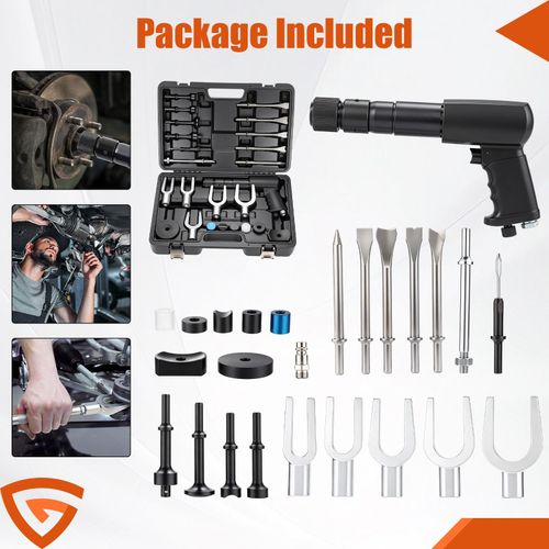 25PCS /SET AIR PNEUMATIC GUN W/ 4 HAMMER VIBRATION IMPACT KIT CHISEL IMPACT TOOL — image 7