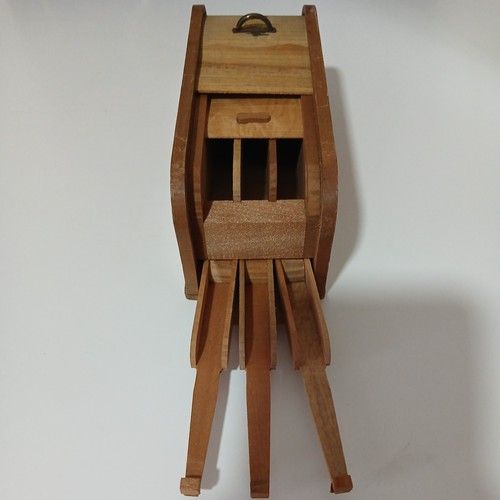 Vintage Japanese Mechanical Wooden Cigarette Dispenser Box Mt Fuji Roll Top