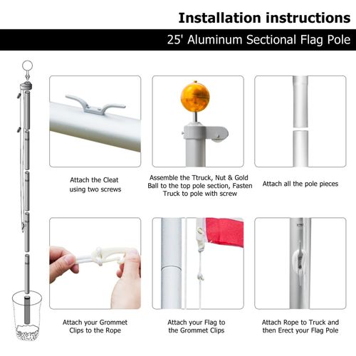 7.5M/25FT Sectional Flag Pole Kit Aluminum Telescopic Flagpole Yard & Commercial — image 5