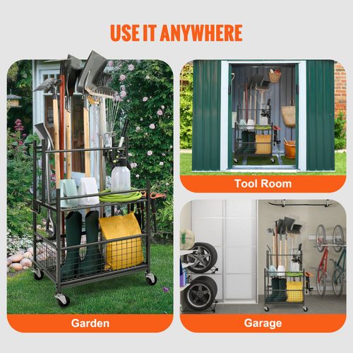 VEVOR Garden Tool Storage Rack with Wheels Garage Organizer 16 Slots with Hooks — image 6