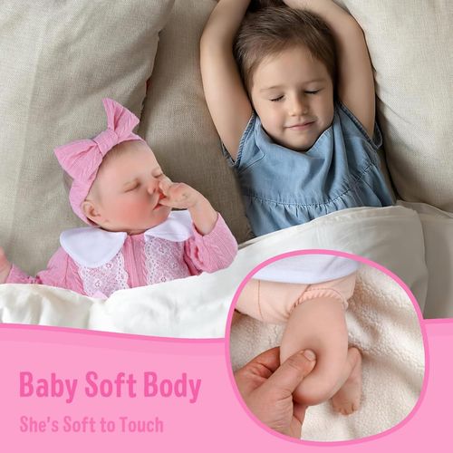 17 inch Reborn Baby Doll Girl Twinnie Sleeping Full Vinyl Body Pink Outfit Gift — image 4
