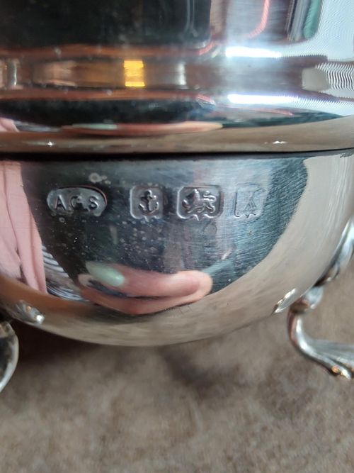 Antique 1922 Birmingham Sterling Silver Mustard Pot AGS Maker – Blue Glass Liner — image 4