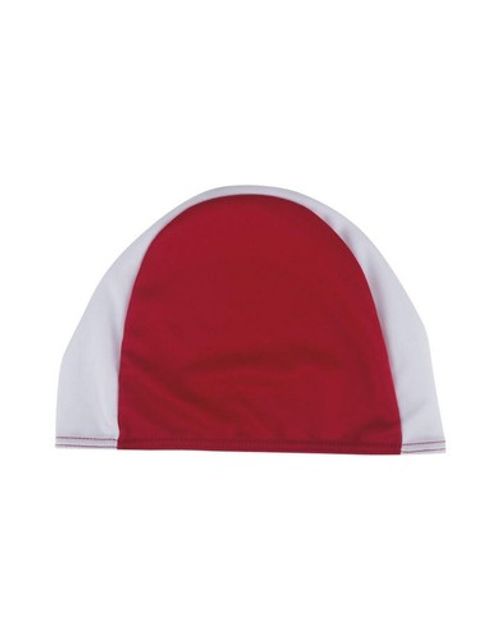Adult Fabric Swimming Cap Red & White Swim Hat Pool Beach Lightweight Stretch