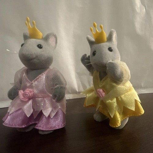 Sylvanian Families Princes Valentine & Sophie Figures Pair Pink & Yellow Dresses