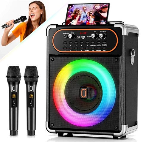 Portable Bluetooth Karaoke  Machine Comes   With 2 Wireless Microphones Speaker