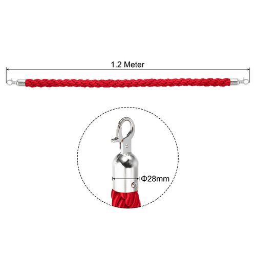 1.2m / 3.9Ft Stanchion Rope Barrier Rope Twisted Post Ropes Red Silver — image 2