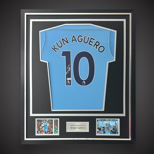 Sergio Aguero Hand Signed & Deluxe Framed Manchester City Football Shirt £240