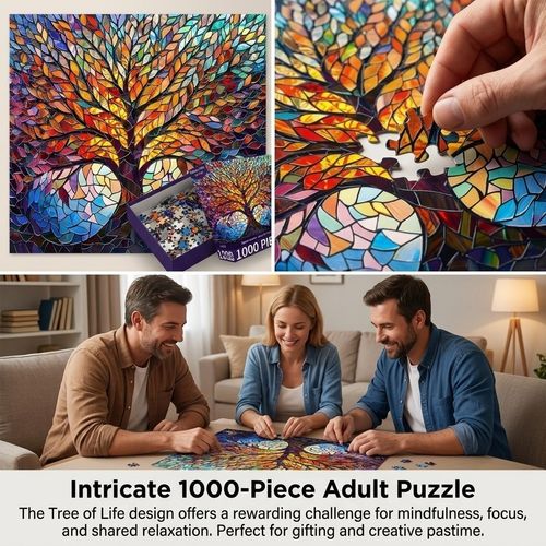 1000 Pieces Stained Glass Jigsaw Puzzle, Beautiful Tree of Life Art Puzzles — image 8