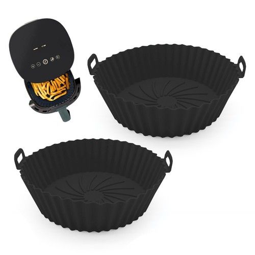 2X Silicone Air Fryer Liner round Reusable Heat Resistant Pot Paper Liners Black