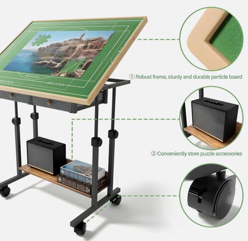Large Jigsaw Puzzle Table Tilting Table Height Adjustment 6 Drawers Rolling — image 5