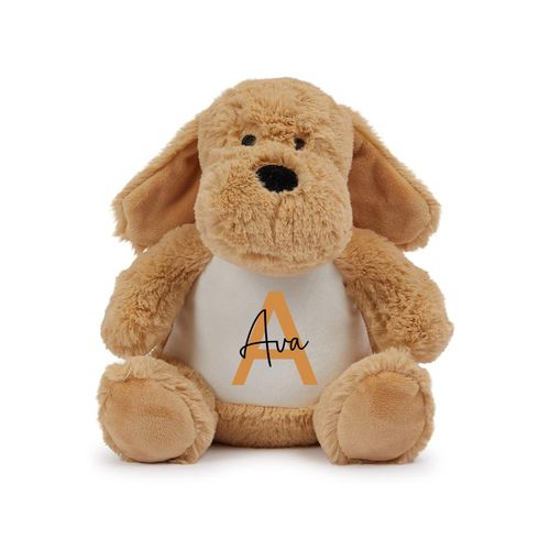 Personalised Brown Dog Plush Soft Toy with Name and Initial - New Baby Keepsake — image 3