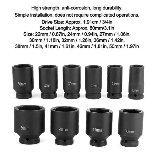 3/4" DRIVE DEEP IMPACT Socket Set 22-50mm HGV Long Reach Impact Socket — image 6