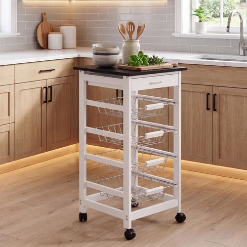 4 Tier Kitchen Basket Storage Trolley Rack Fruit Vegetable Organiser Shelf White — image 7