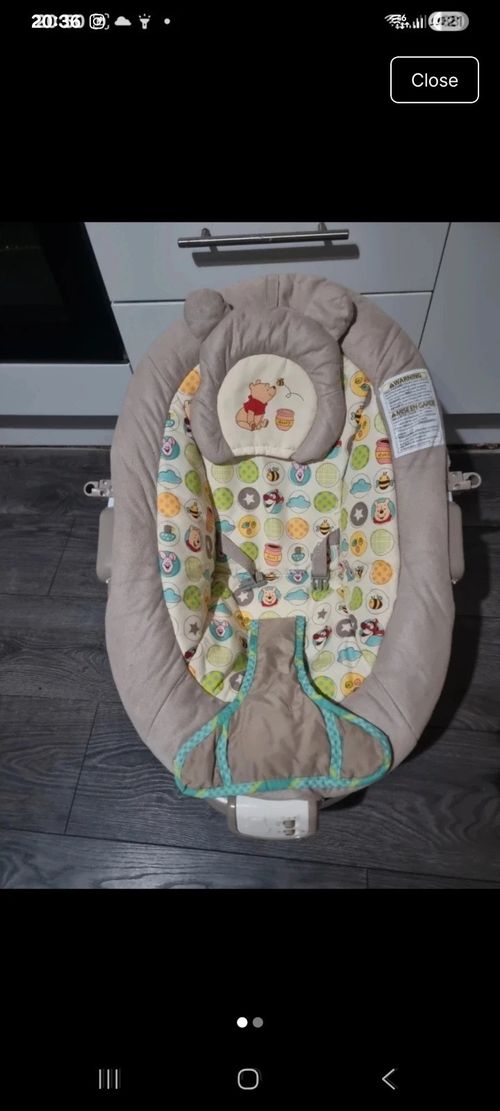 Disney Winnie the Pooh Bouncing Chair Baby Bouncer Seat with Head Support, Grey — image 2