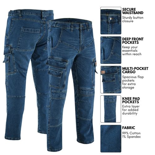 MS9 Men's Cargo Denim Work Jeans Knee Pad Pockets  Workwear Pants Trousers — image 5