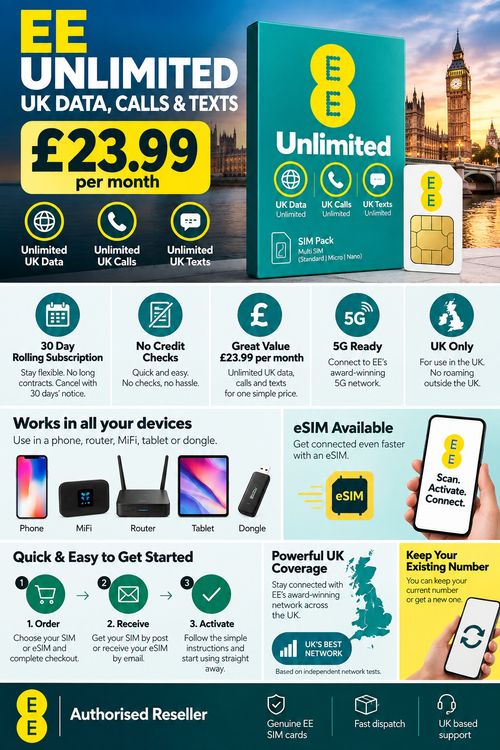EE Unlimited 4/5G Data, Call & Texts @ £23.99 Per Month -30 Day Rolling Contract — image 3
