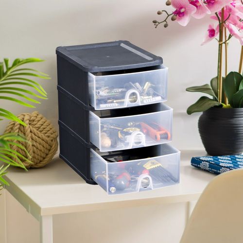 4 x Uni Handy 3 Tier Plastic Drawers Storage Chest Tower Office Home School — image 9