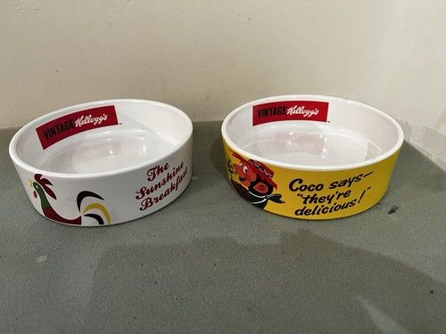 Kellogg's X2 Vintage Ceramic Cereal Breakfast Bowls Cornflakes and coco pops