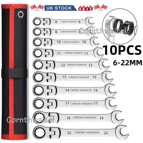 10pcs 6-22mm Flexible Ratchet Spanner Set Ratcheting Wrench Spanners Flexi Head