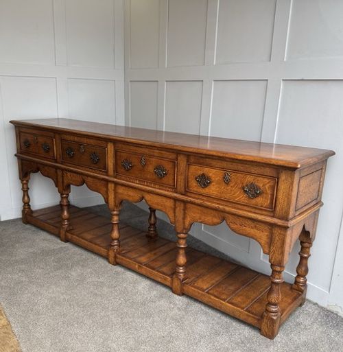 Large Antique Style Solid Oak Dresser Base Sideboard By Taylor & Co England