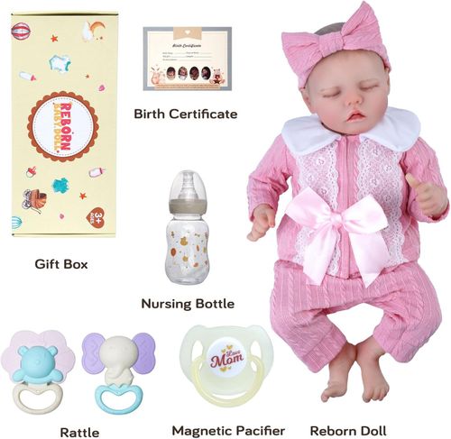 17 inch Reborn Baby Doll Girl Twinnie Sleeping Full Vinyl Body Pink Outfit Gift — image 6