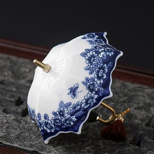 Ceramic Umbrella Tea Strainer with Tassel Chinese Traditional Tea Infuser Gift